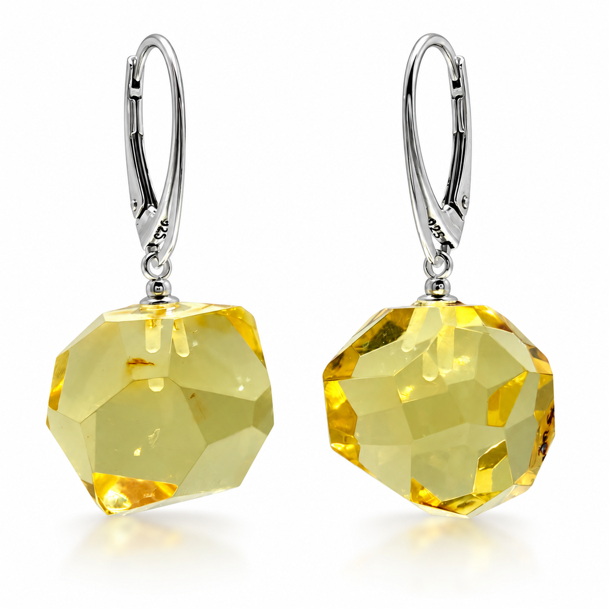 Faceted Lemon Baltic Amber Earrings