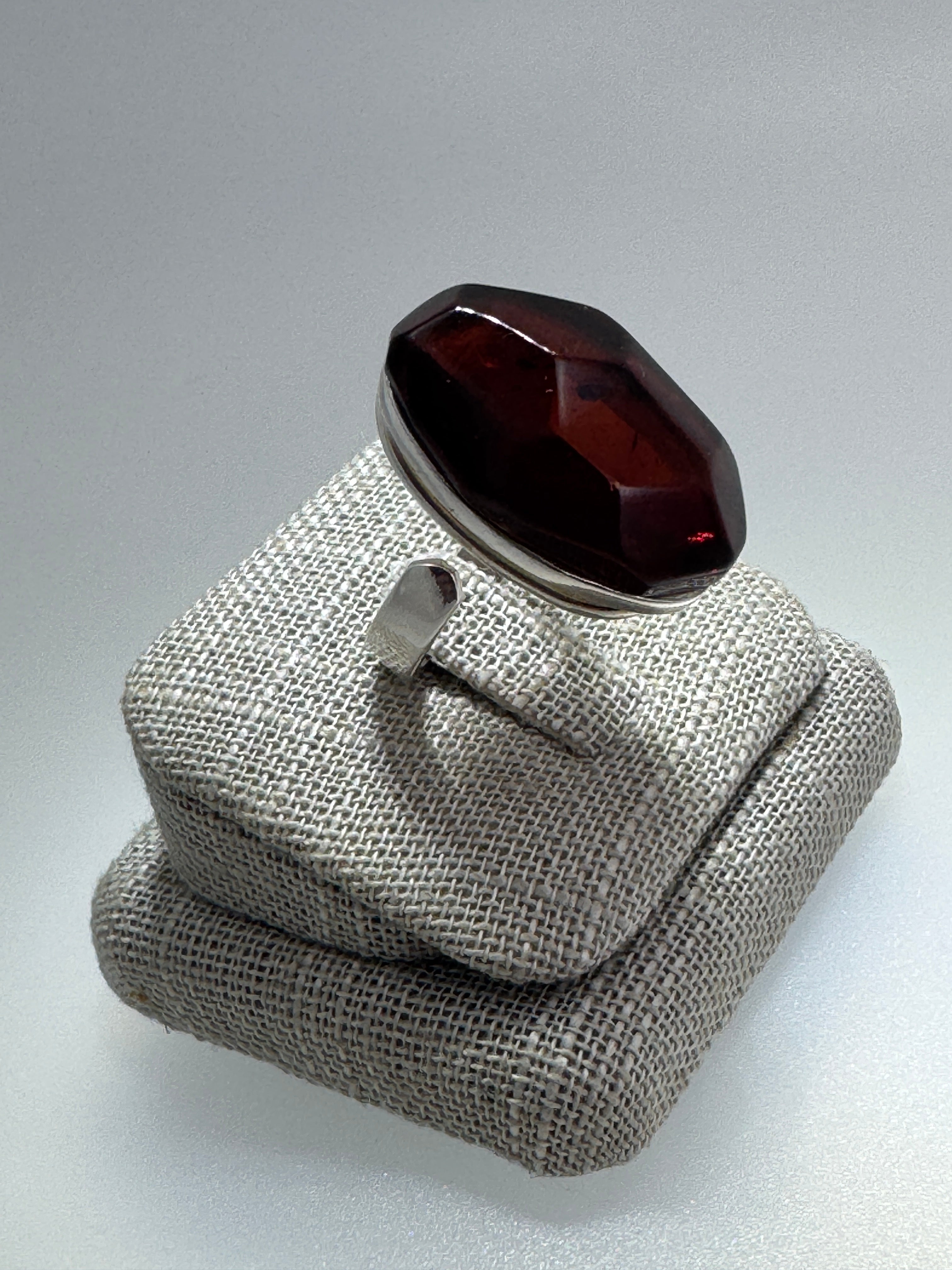 Faceted Cherry Baltic Amber Ring Handmade in Poland | 925 Sterling Silver Adjustable Ring | Genuine Amber Gemstone Statement Ring