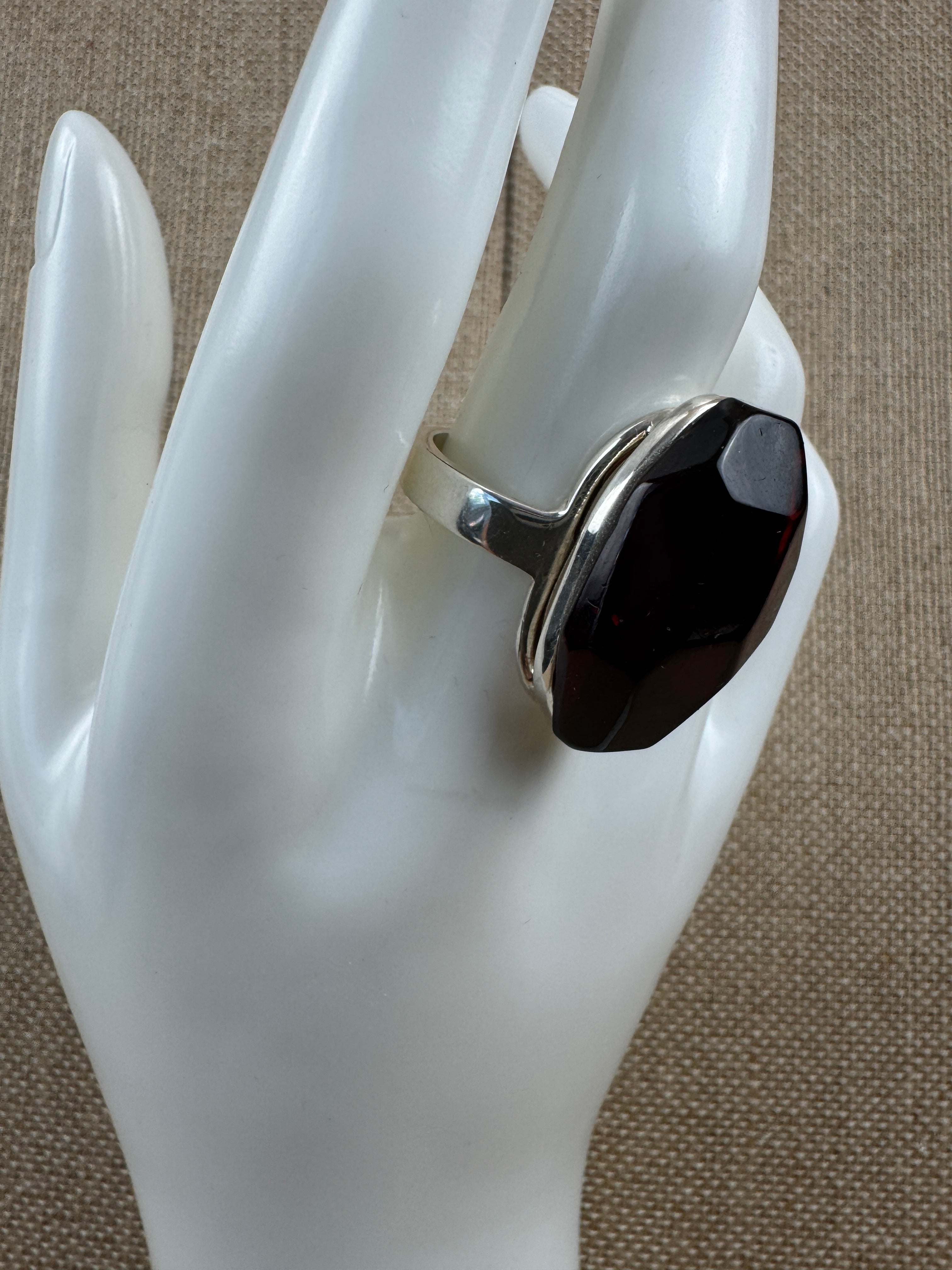 Faceted Cherry Baltic Amber Ring Handmade in Poland | 925 Sterling Silver Adjustable Ring | Genuine Amber Gemstone Statement Ring