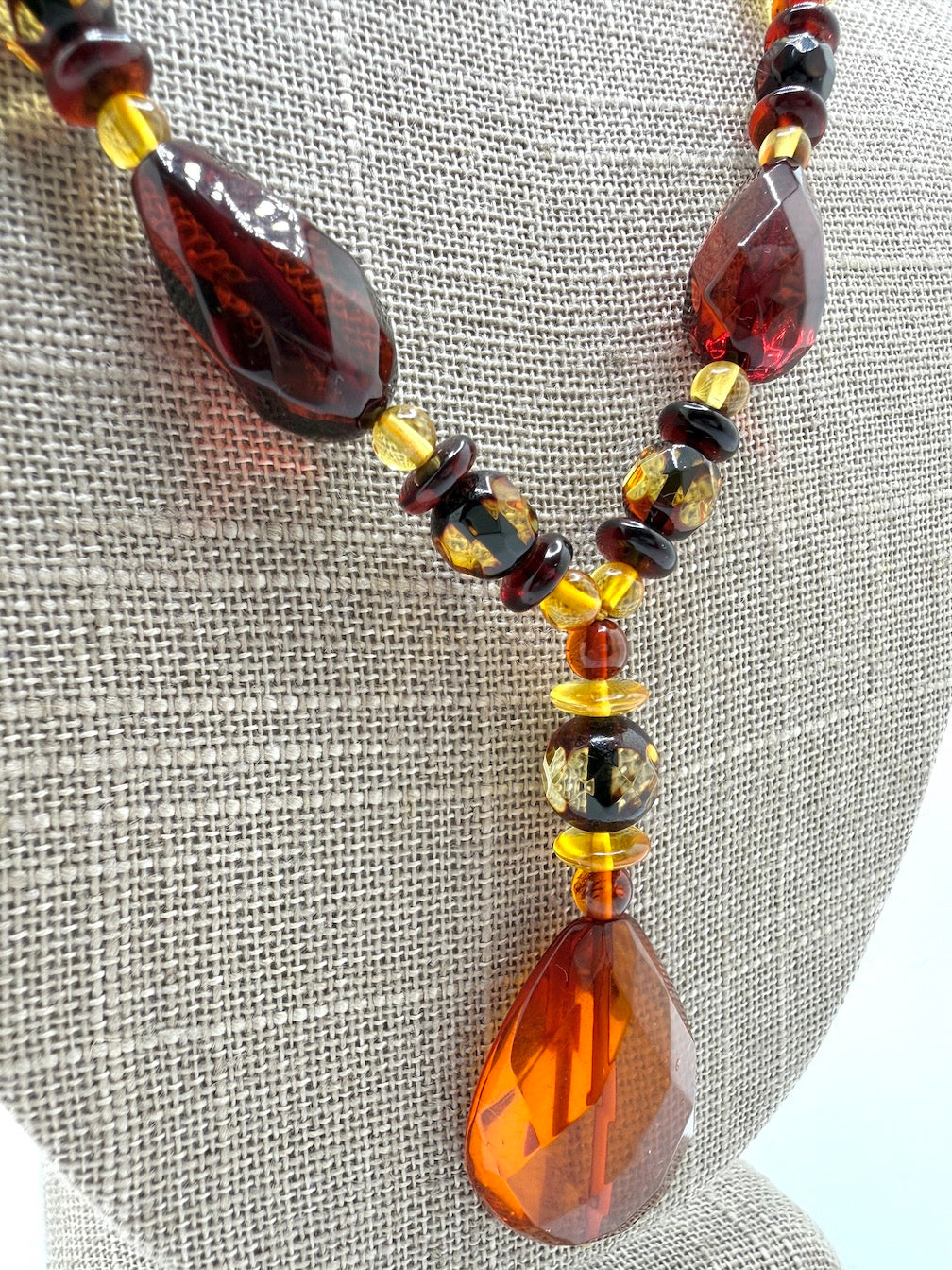 Genuine Amber Faceted Multi Stone Bead Necklace