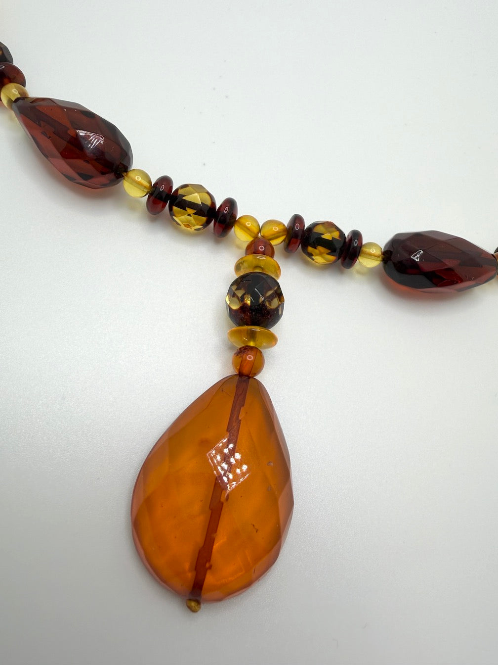 Genuine Amber Faceted Multi Stone Bead Necklace