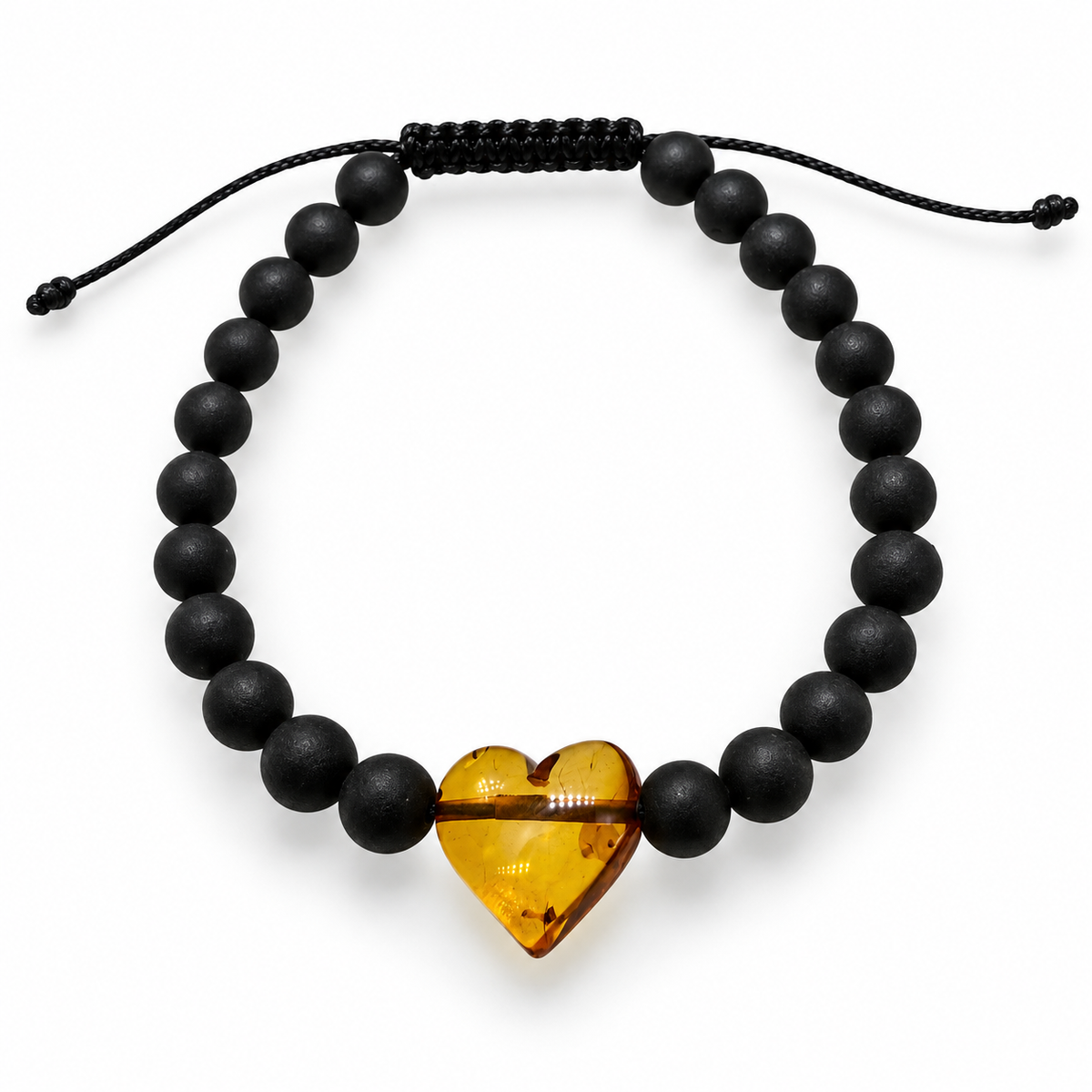 Genuine Baltic Amber Heart Bracelet – Cognac Amber & Black Amber