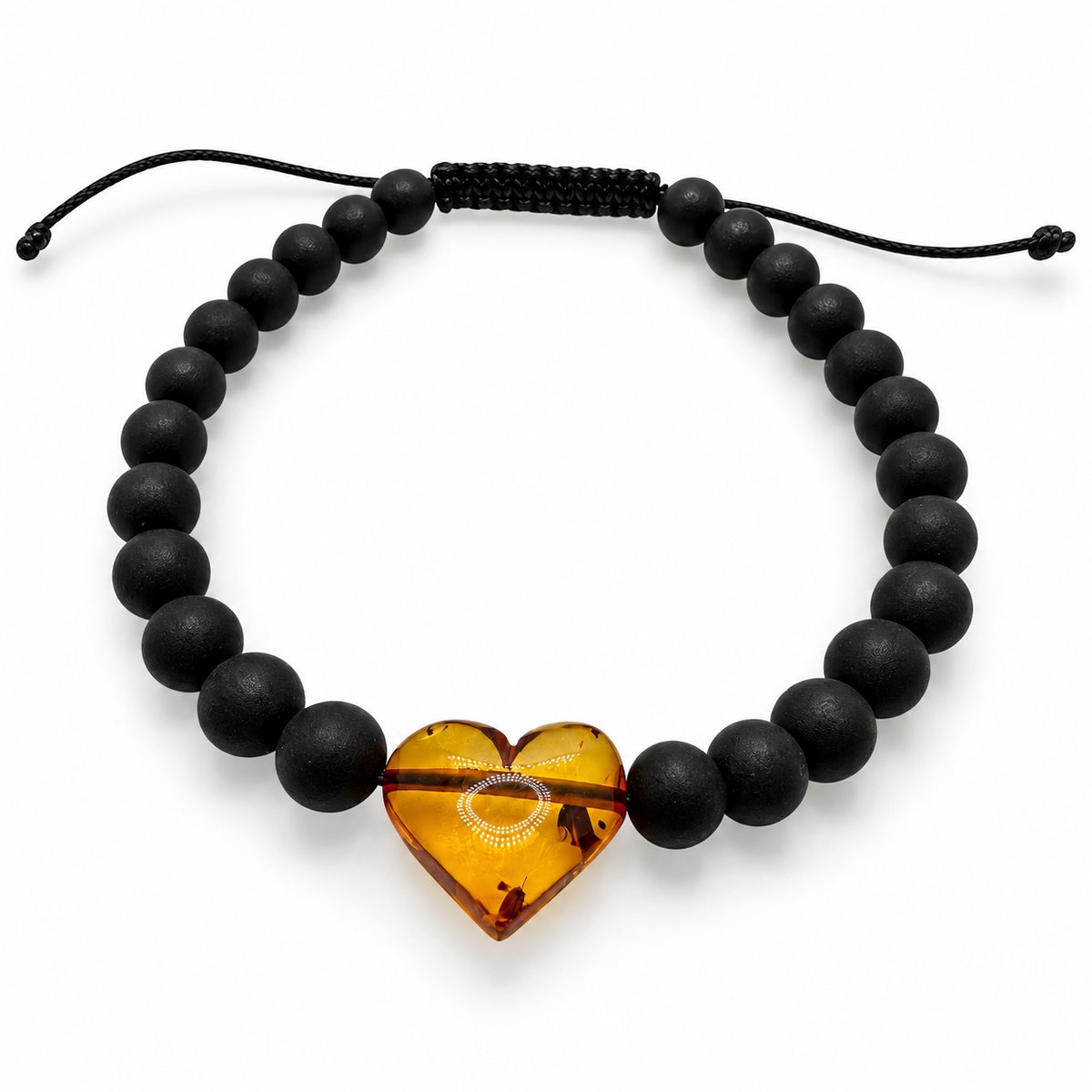Genuine Baltic Amber Heart Bracelet – Cognac Amber & Black Amber