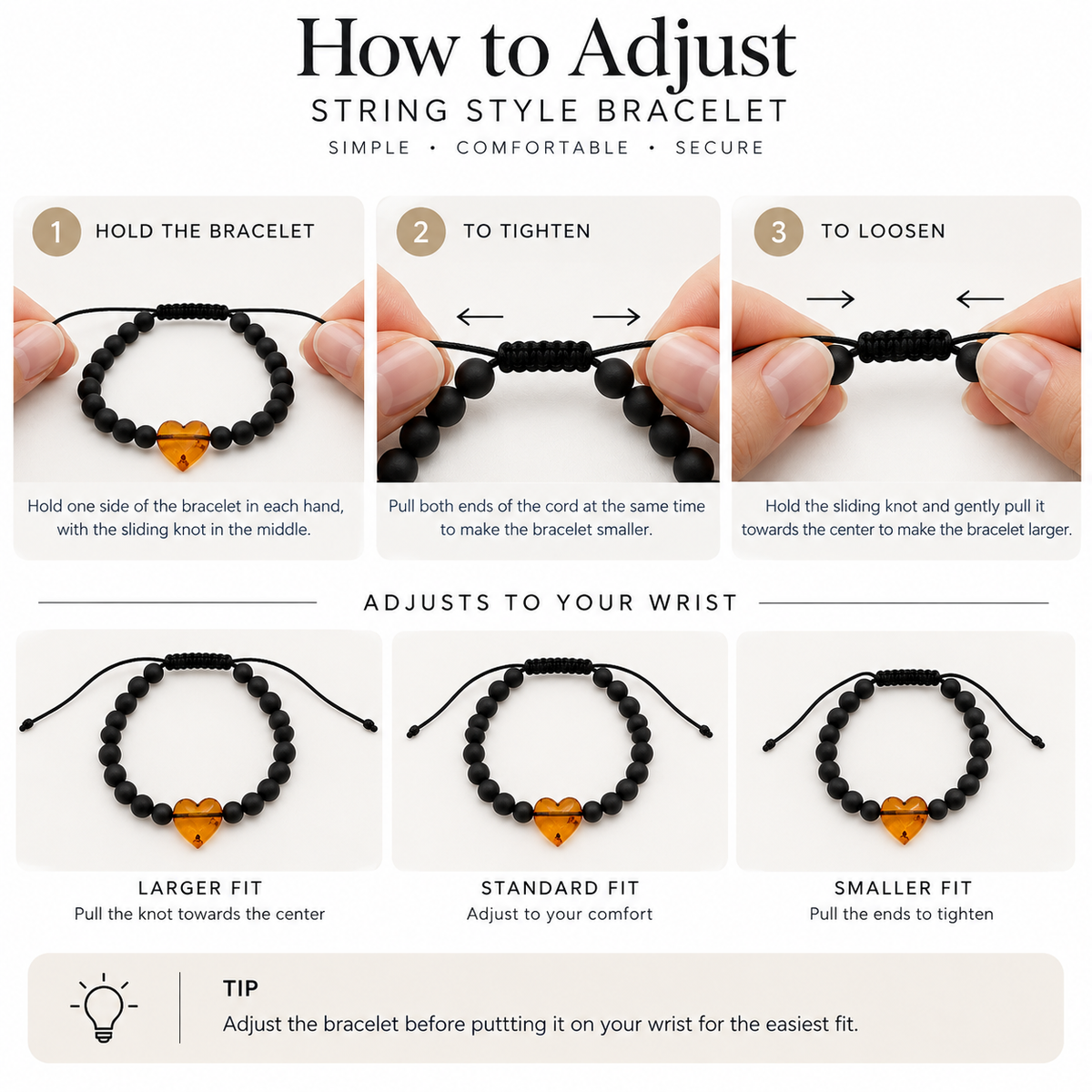 Genuine Baltic Amber Heart Bracelet – Cognac Amber & Black Amber