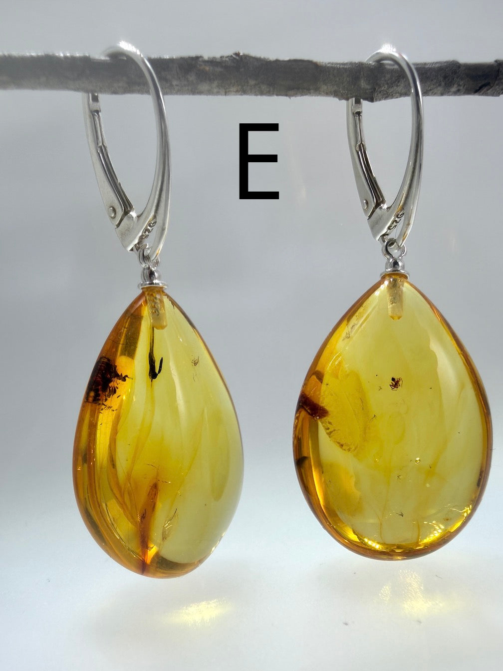 Genuine Baltic Amber Bug Inclusion Earrings • Sterling Silver Lever Back