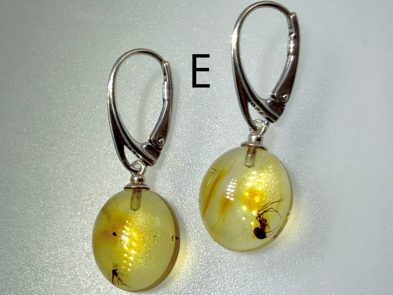 Genuine Baltic Amber Bug Inclusion Earrings • Sterling Silver Lever Back