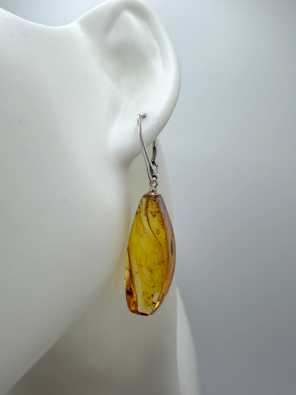 Genuine Baltic Amber Bug Inclusion Earrings • Sterling Silver Lever Back