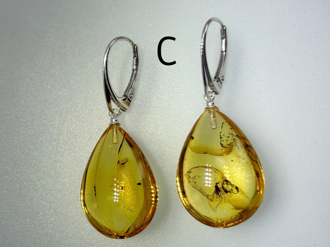 Genuine Baltic Amber Bug Inclusion Earrings • Sterling Silver Lever Back
