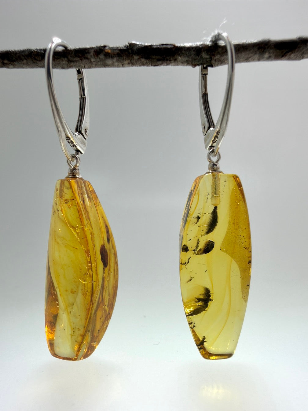 Genuine Baltic Amber Bug Inclusion Earrings • Sterling Silver Lever Back
