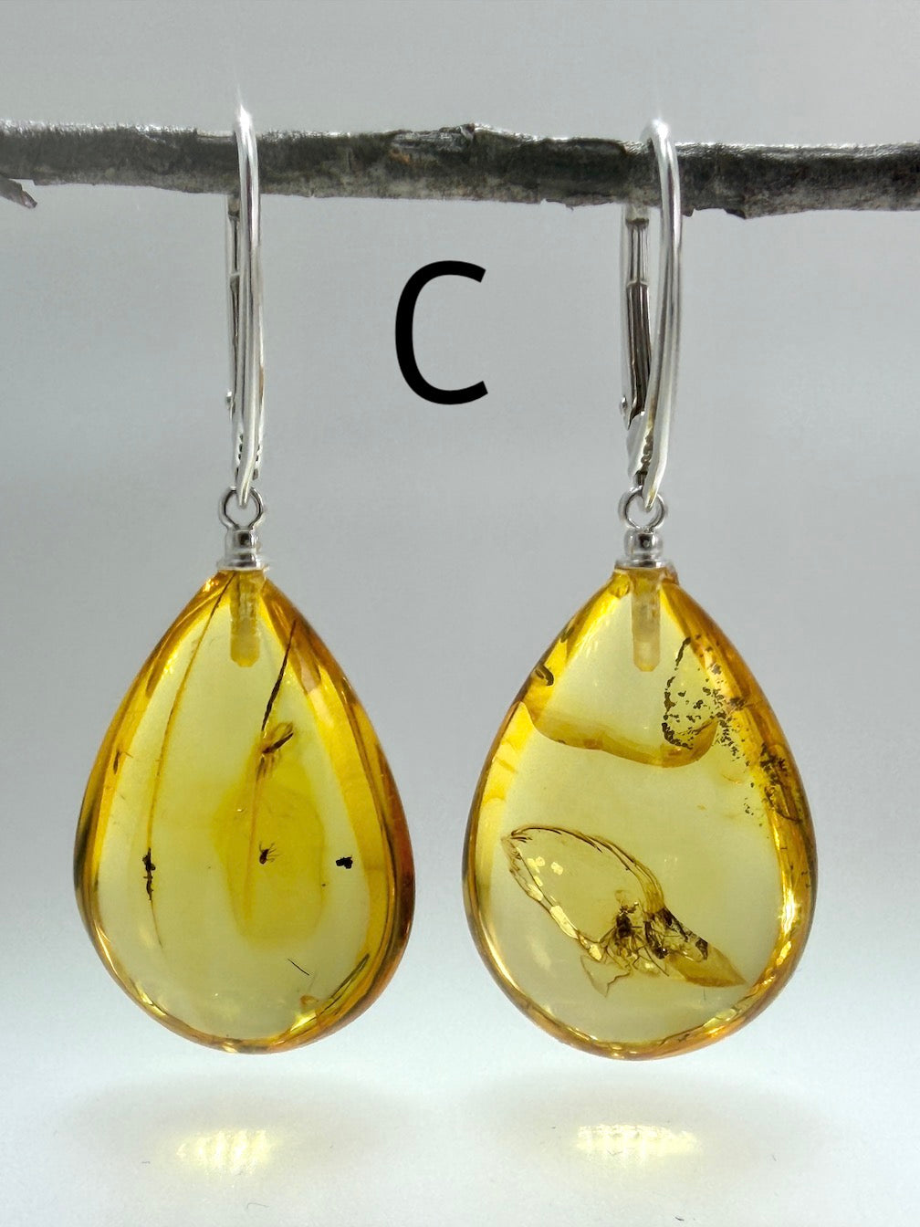 Genuine Baltic Amber Bug Inclusion Earrings • Sterling Silver Lever Back