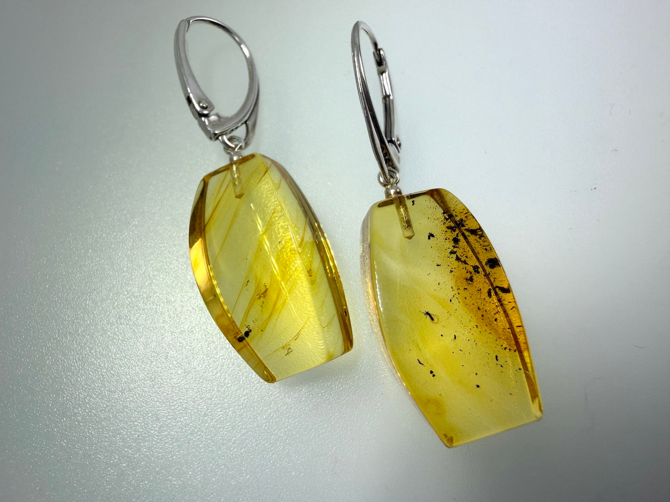 Genuine Baltic Amber Bug Inclusion Earrings • Sterling Silver Lever Back