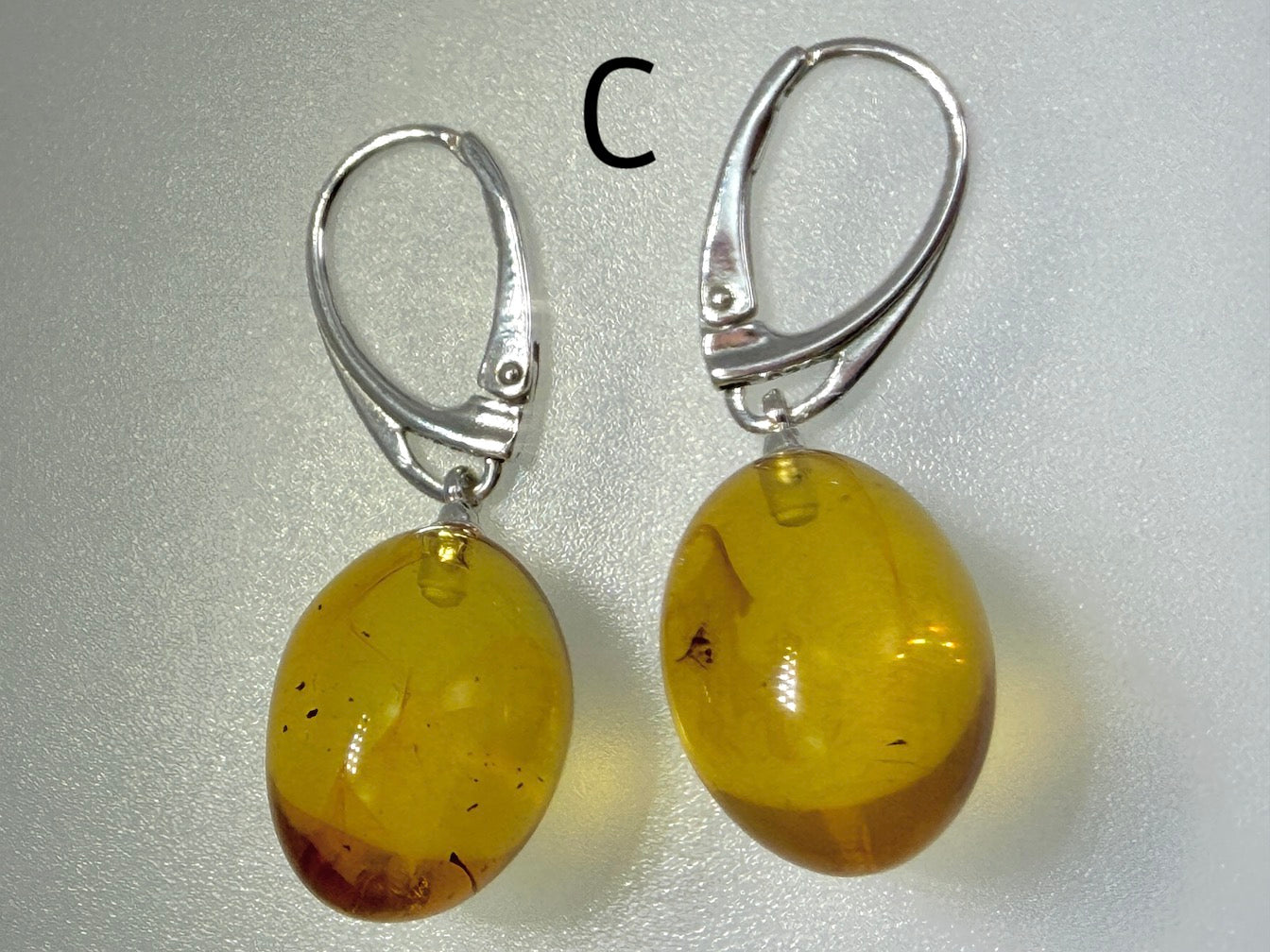 Genuine Baltic Amber Bug Inclusion Earrings • Sterling Silver Lever Back