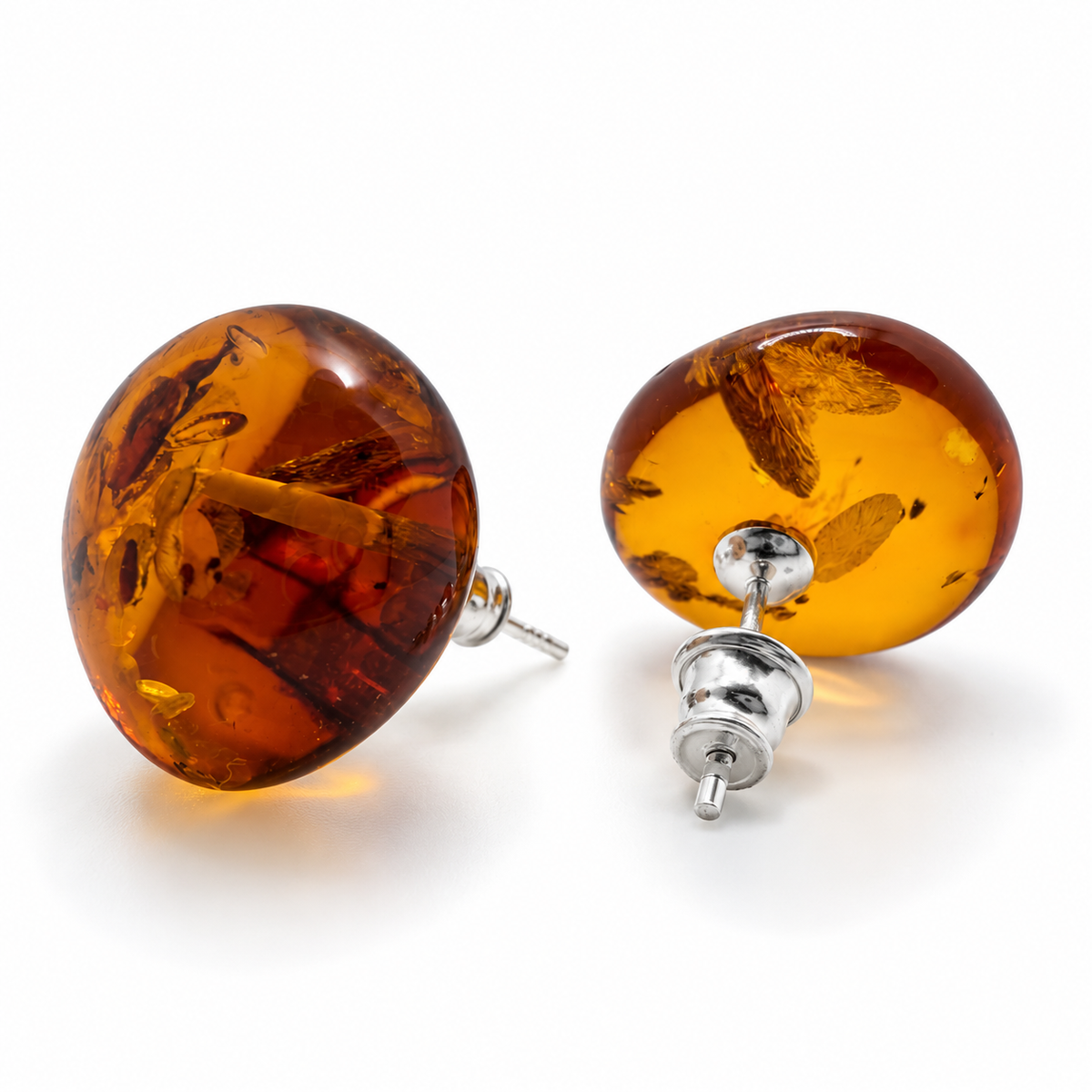 Genuine Baltic Amber Button Stud Earrings