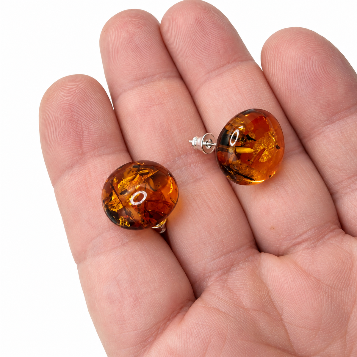 Genuine Baltic Amber Button Stud Earrings