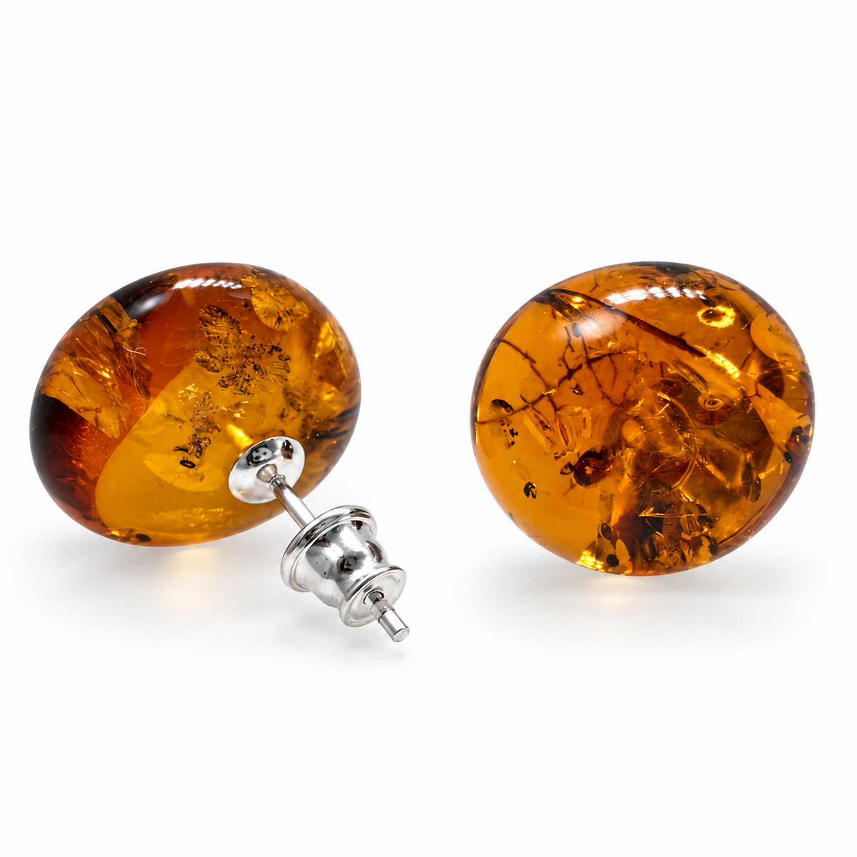 Genuine Baltic Amber Button Stud Earrings