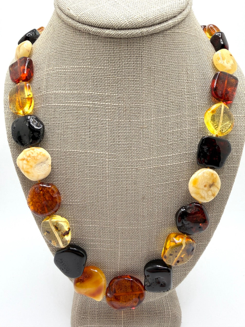 Genuine Baltic Amber Chunk Necklace – Multicolor Ombre White, Butterscotch, Lemon, Honey & Cherry Amber
