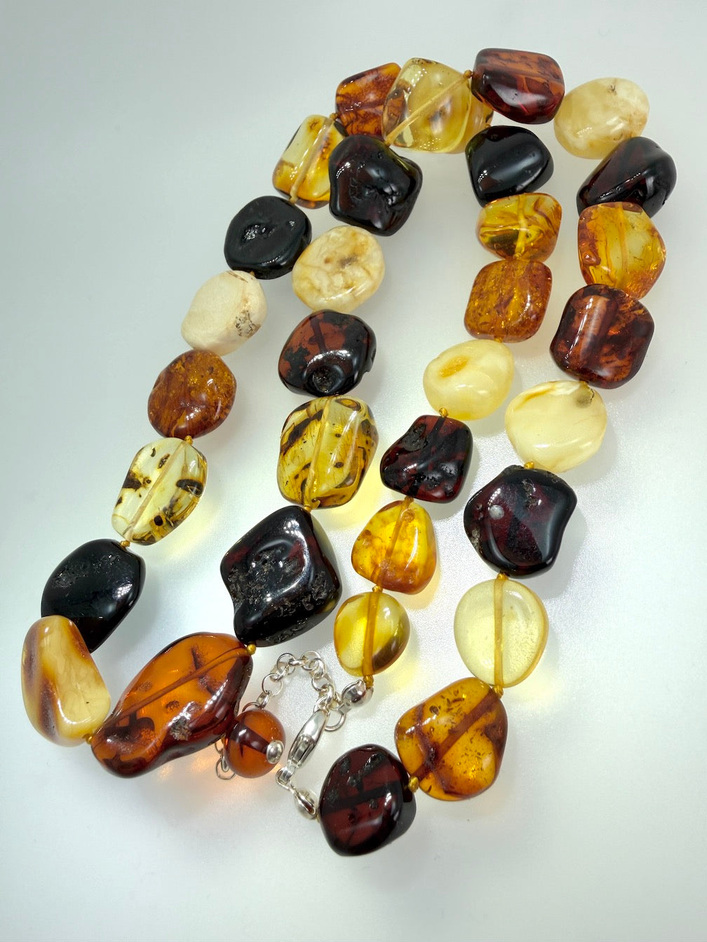 Genuine Baltic Amber Chunk Necklace – Multicolor Ombre White, Butterscotch, Lemon, Honey & Cherry Amber