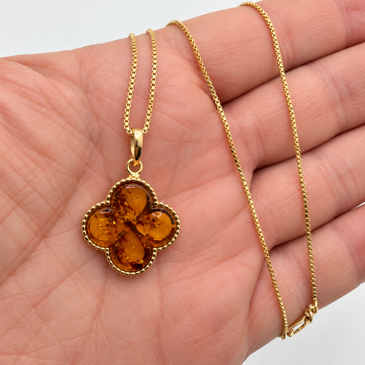 Genuine Baltic Amber Clover Necklace