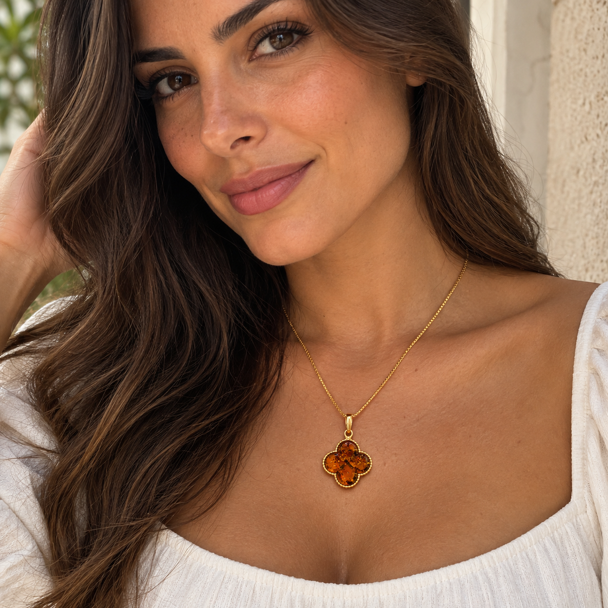 Genuine Baltic Amber Clover Necklace