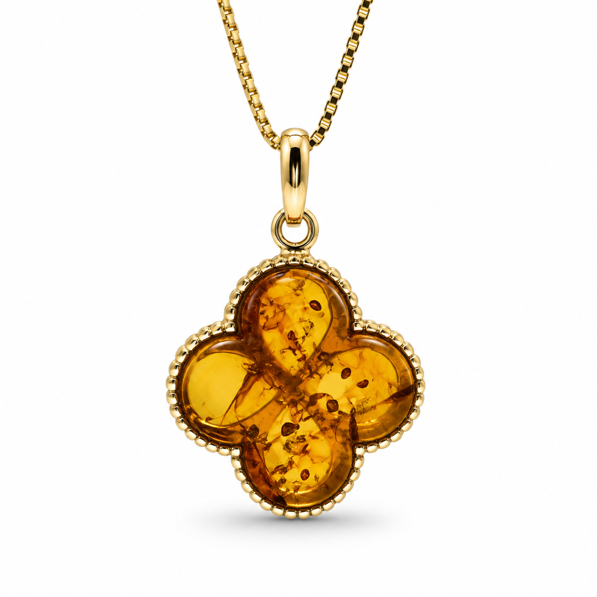 Genuine Baltic Amber Clover Necklace