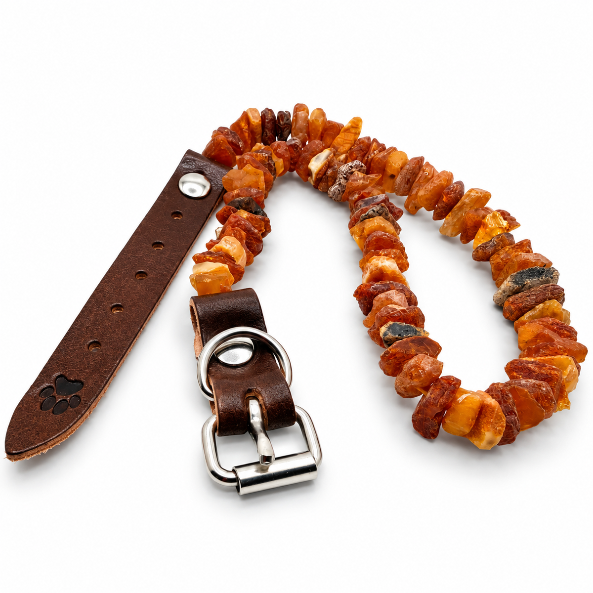 Genuine Baltic Amber Dog Collar, Natural Unpolished Amber Pet Collar, Adjustable Leather Flea & Tick Collar, Puppy Dog Collar