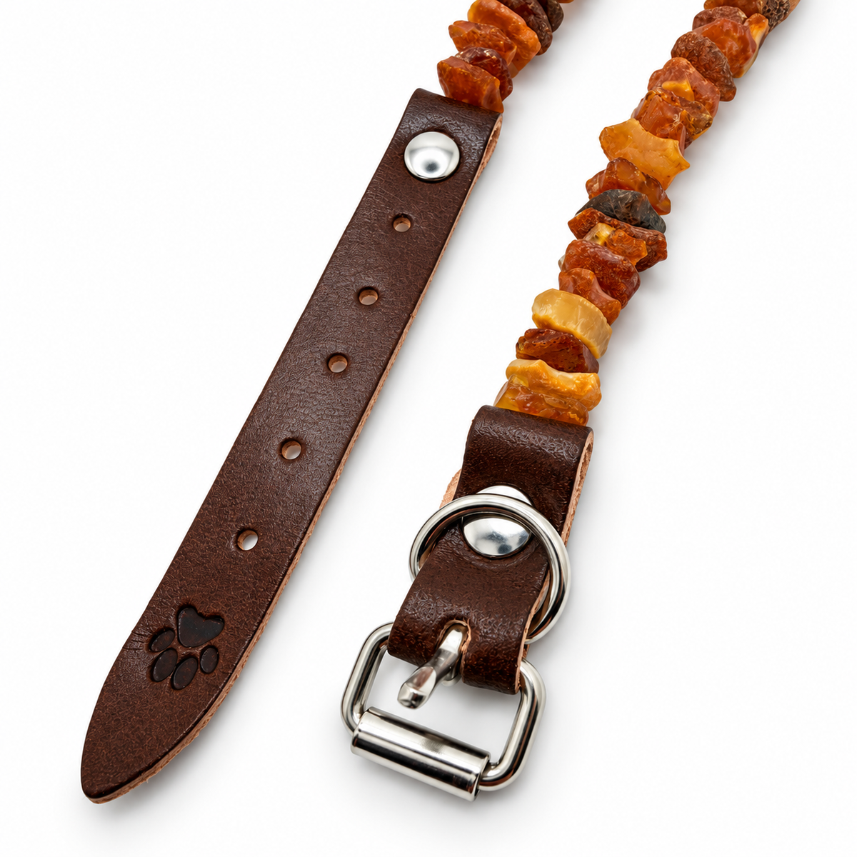Genuine Baltic Amber Dog Collar, Natural Unpolished Amber Pet Collar, Adjustable Leather Flea & Tick Collar, Puppy Dog Collar