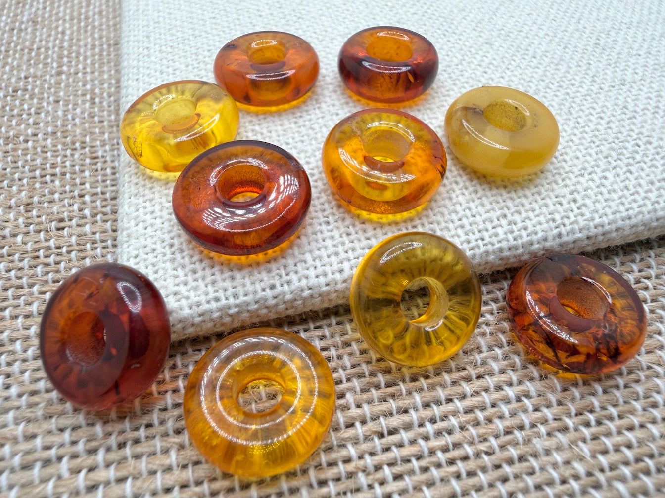 Genuine Baltic Amber Donut Bead Bracelet Inserts – Handmade in Lithuania – Round Amber Charms for Layering