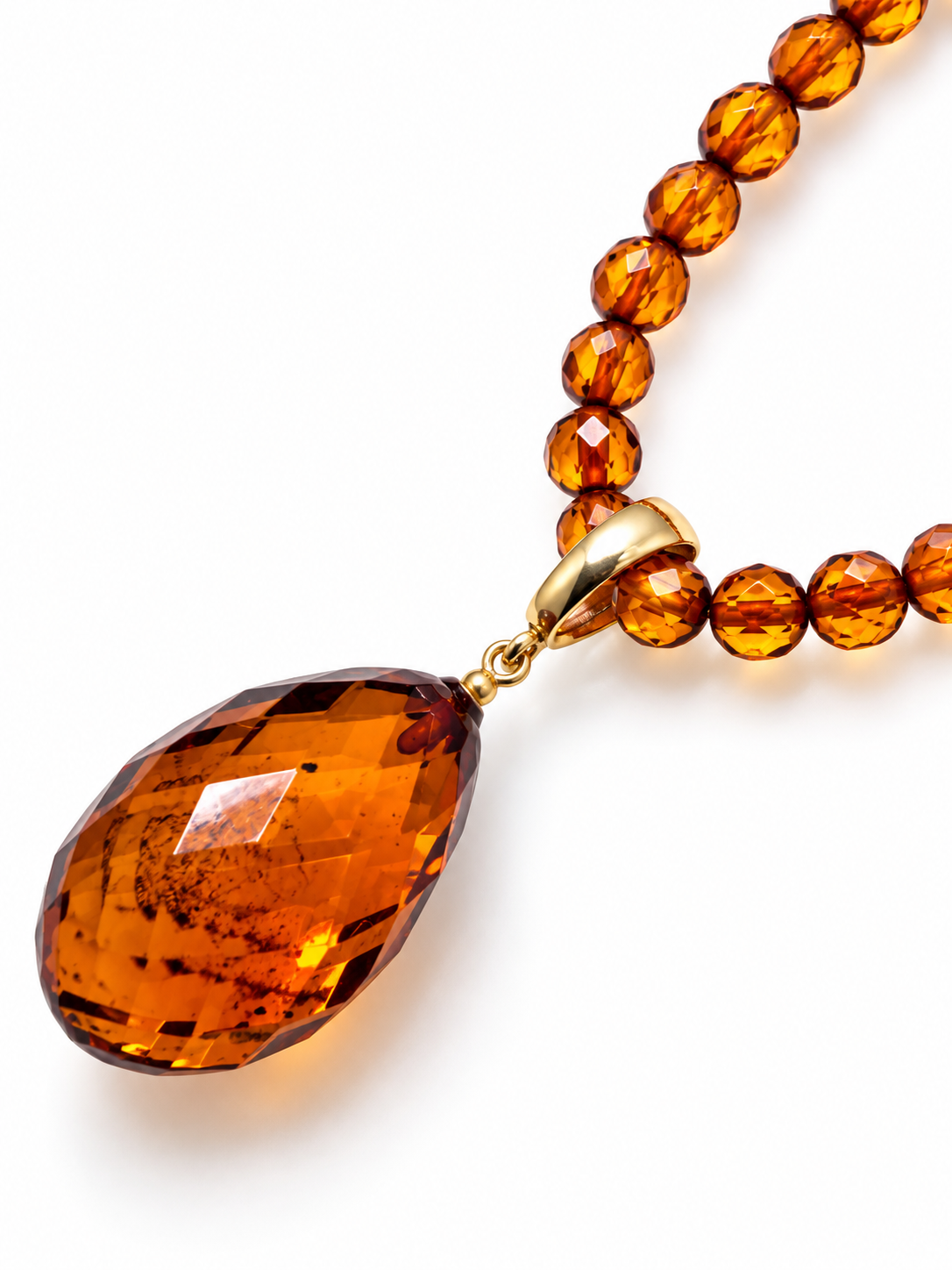Genuine Baltic Amber Faceted Bead Necklace with Removable Teardrop Pendant