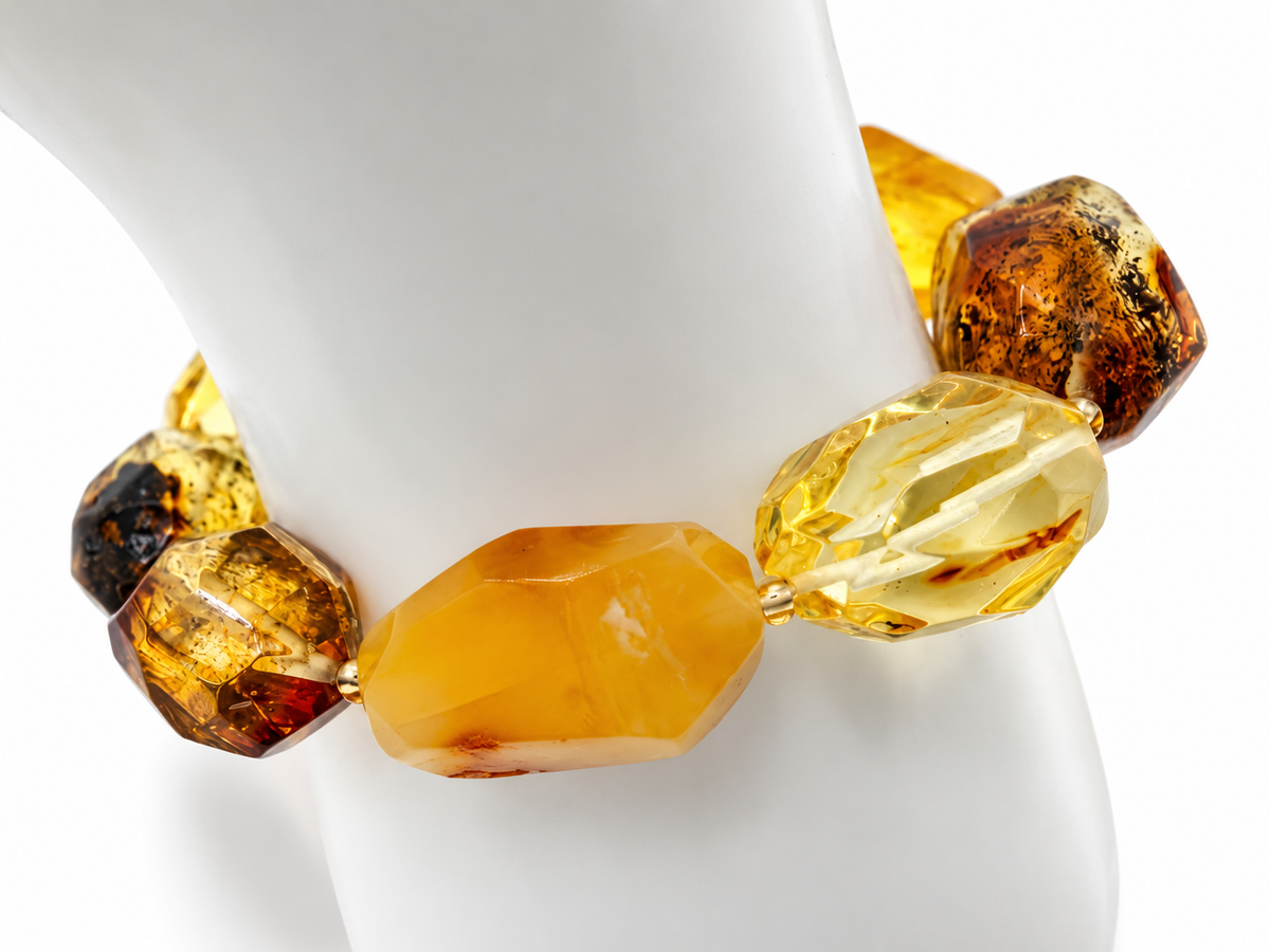 Genuine Baltic Amber Faceted Chunk Stretch Bracelet