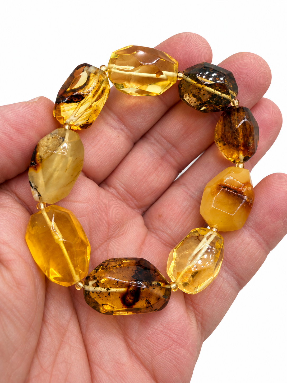 Genuine Baltic Amber Faceted Chunk Stretch Bracelet