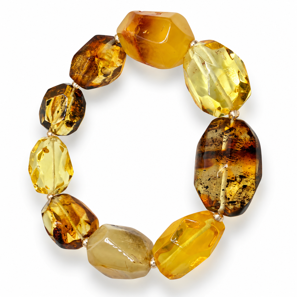 Genuine Baltic Amber Faceted Chunk Stretch Bracelet