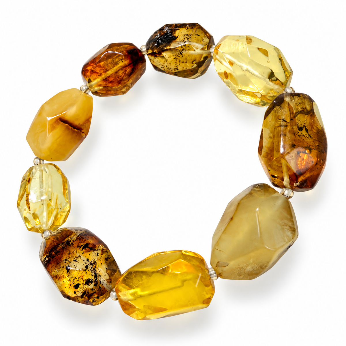 Genuine Baltic Amber Faceted Chunk Stretch Bracelet