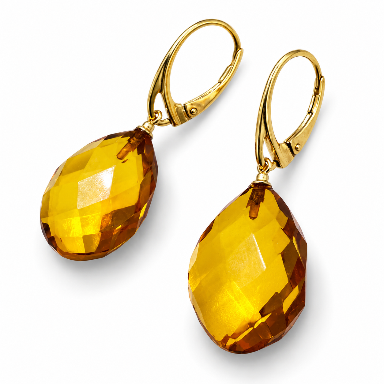 Genuine Baltic Amber Faceted Cognac Teardrop Earrings