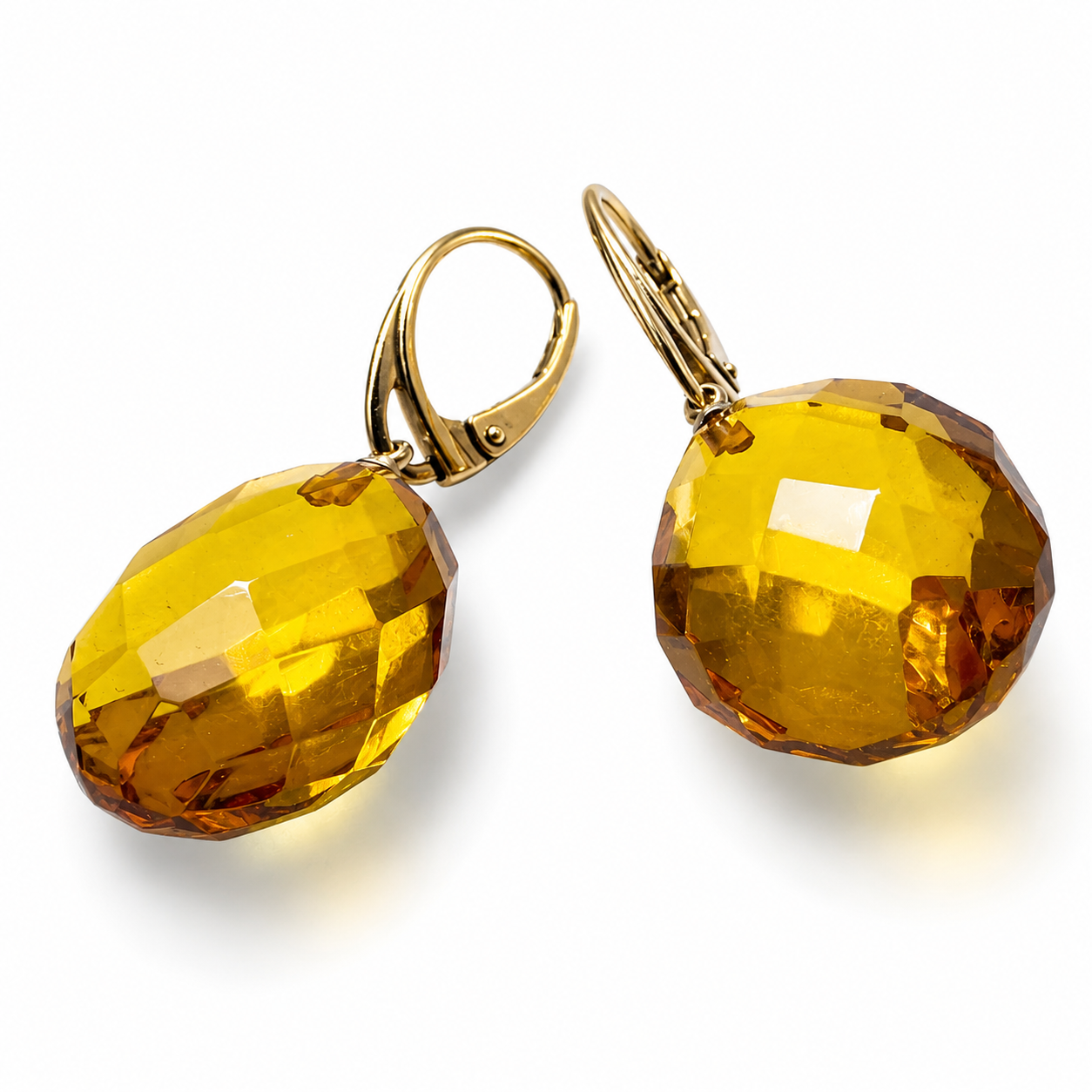 Genuine Baltic Amber Faceted Cognac Teardrop Earrings