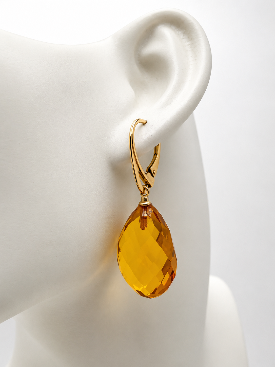 Genuine Baltic Amber Faceted Cognac Teardrop Earrings