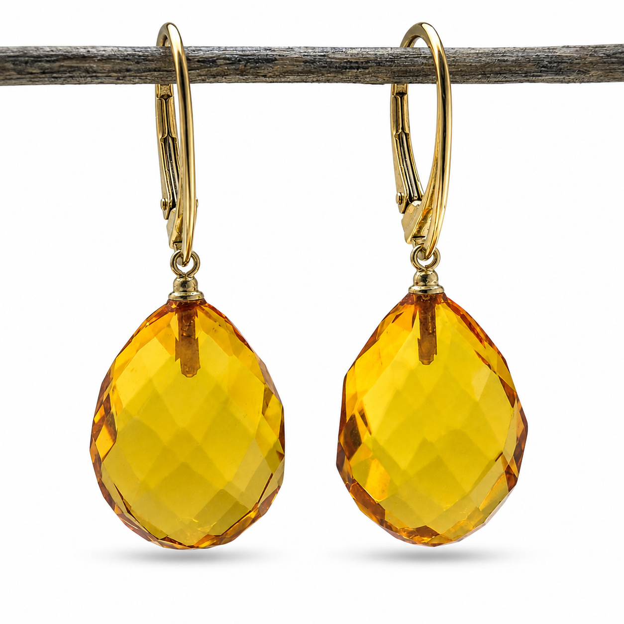 Genuine Baltic Amber Faceted Cognac Teardrop Earrings