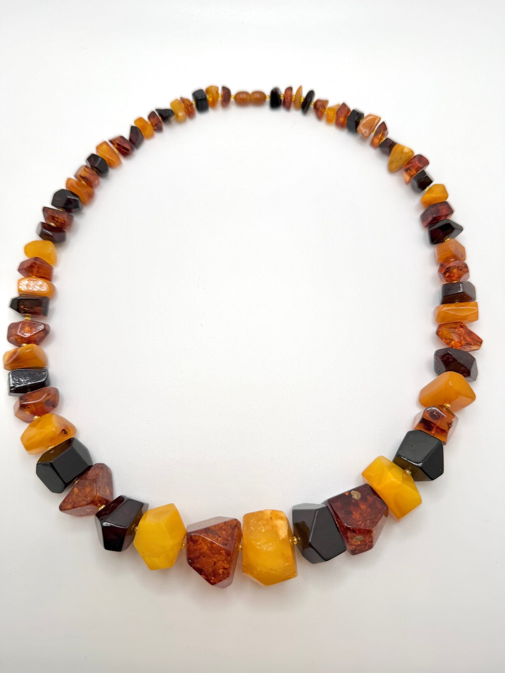 Genuine Baltic Amber Faceted Ombré Necklace • Cherry • Cognac • Butterscotch • 24 Inches • 80g