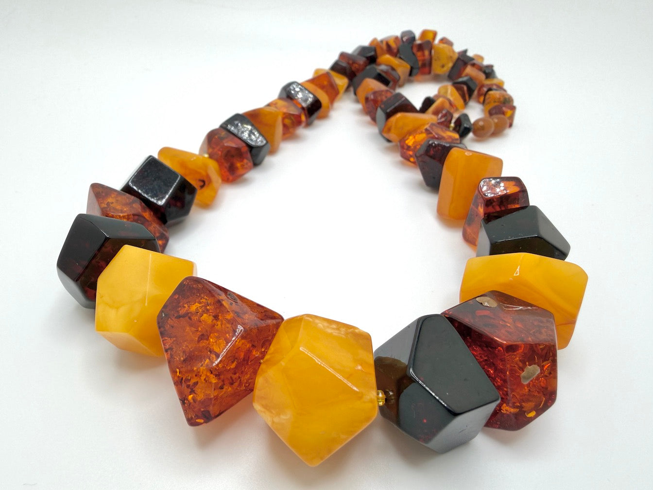 Genuine Baltic Amber Faceted Ombré Necklace • Cherry • Cognac • Butterscotch • 24 Inches • 80g