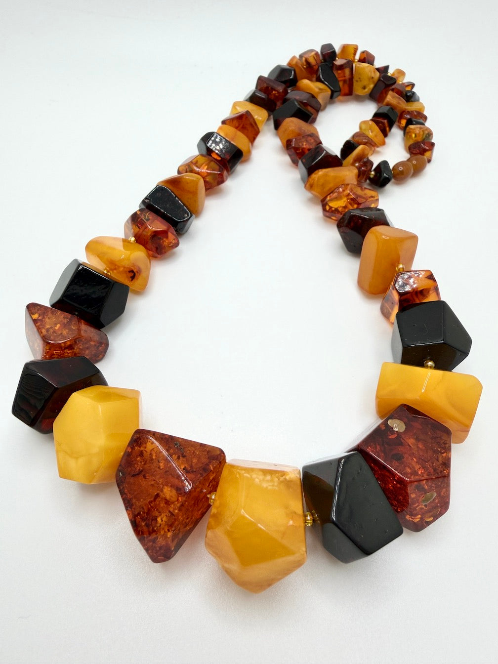 Genuine Baltic Amber Faceted Ombré Necklace • Cherry • Cognac • Butterscotch • 24 Inches • 80g