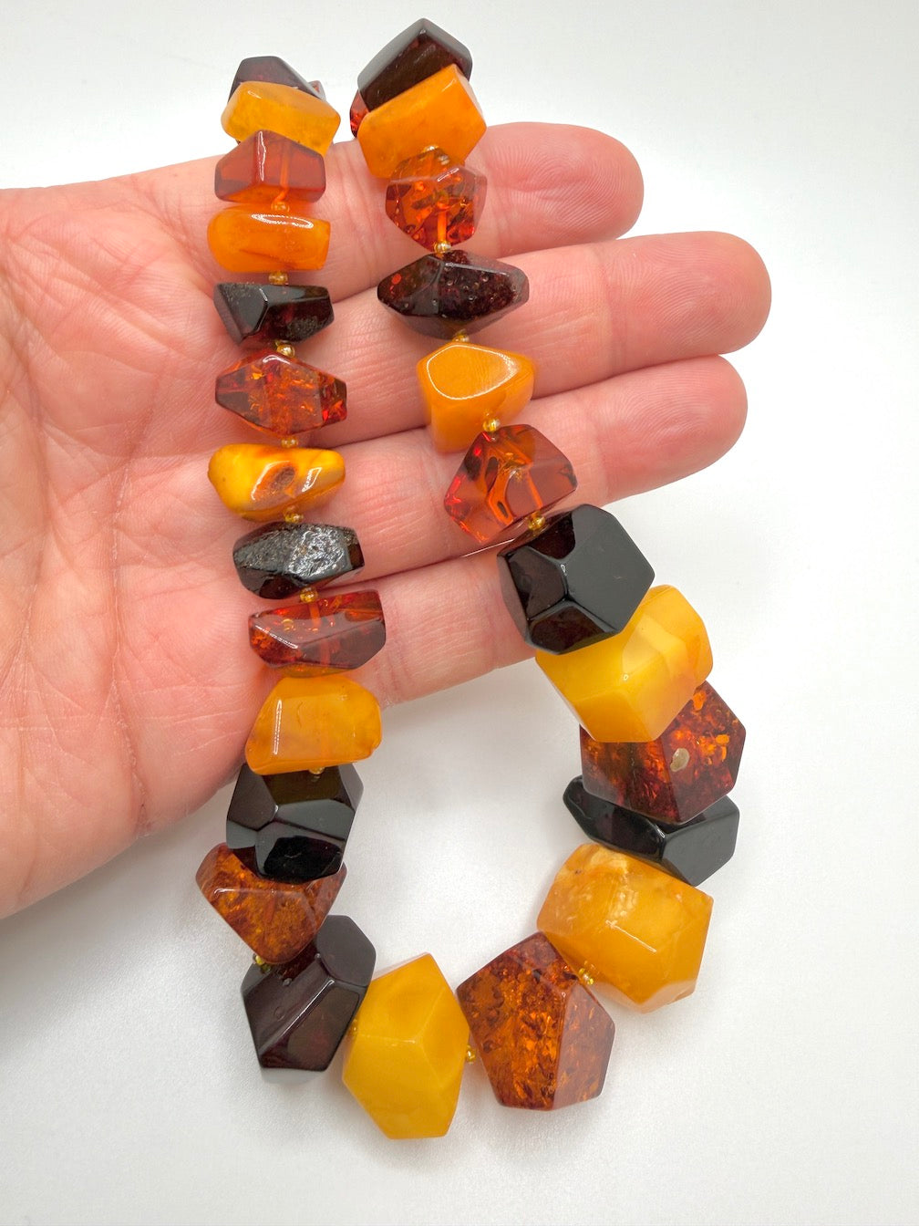 Genuine Baltic Amber Faceted Ombré Necklace • Cherry • Cognac • Butterscotch • 24 Inches • 80g