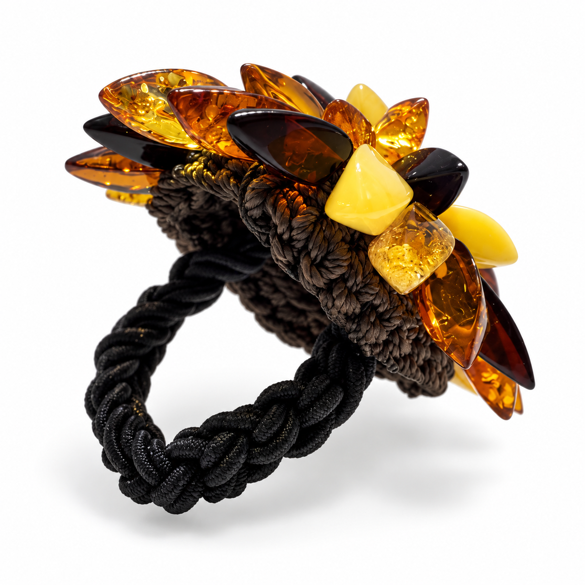 Genuine Baltic Amber Flower Ring, Multicolor Amber Statement Ring
