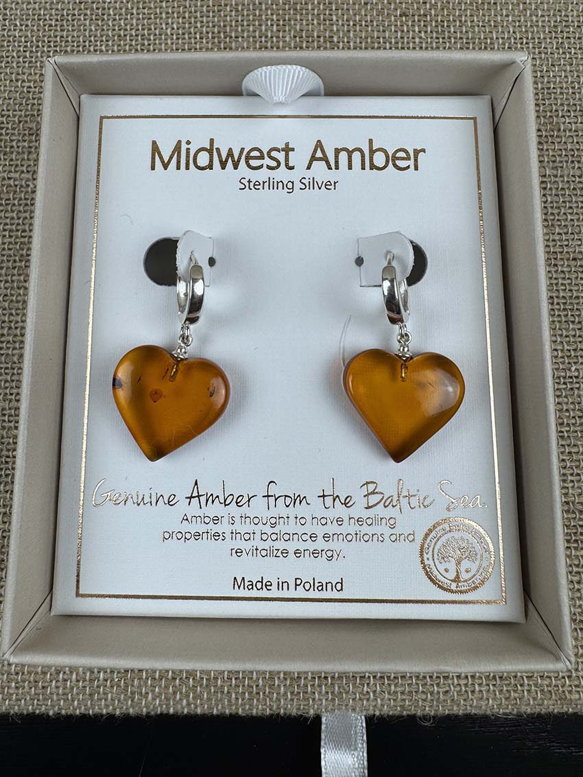 Genuine Baltic Amber Heart Jewelry Set - Honey Cognac Amber & Sterling Silver