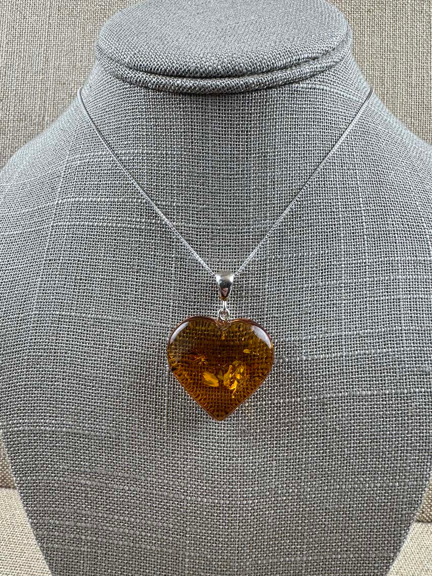 Genuine Baltic Amber Heart Jewelry Set - Honey Cognac Amber & Sterling Silver