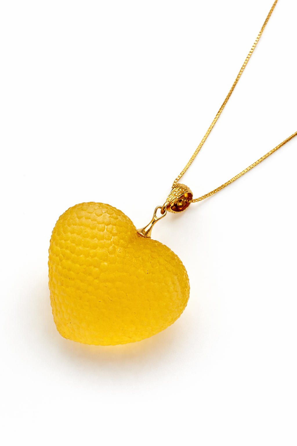 Genuine Baltic Amber Heart Necklace, Butterscotch Yellow Amber, Gold Plated Bead Chain, Matte Snake Skin Texture, Unique Statement Necklace, 19”