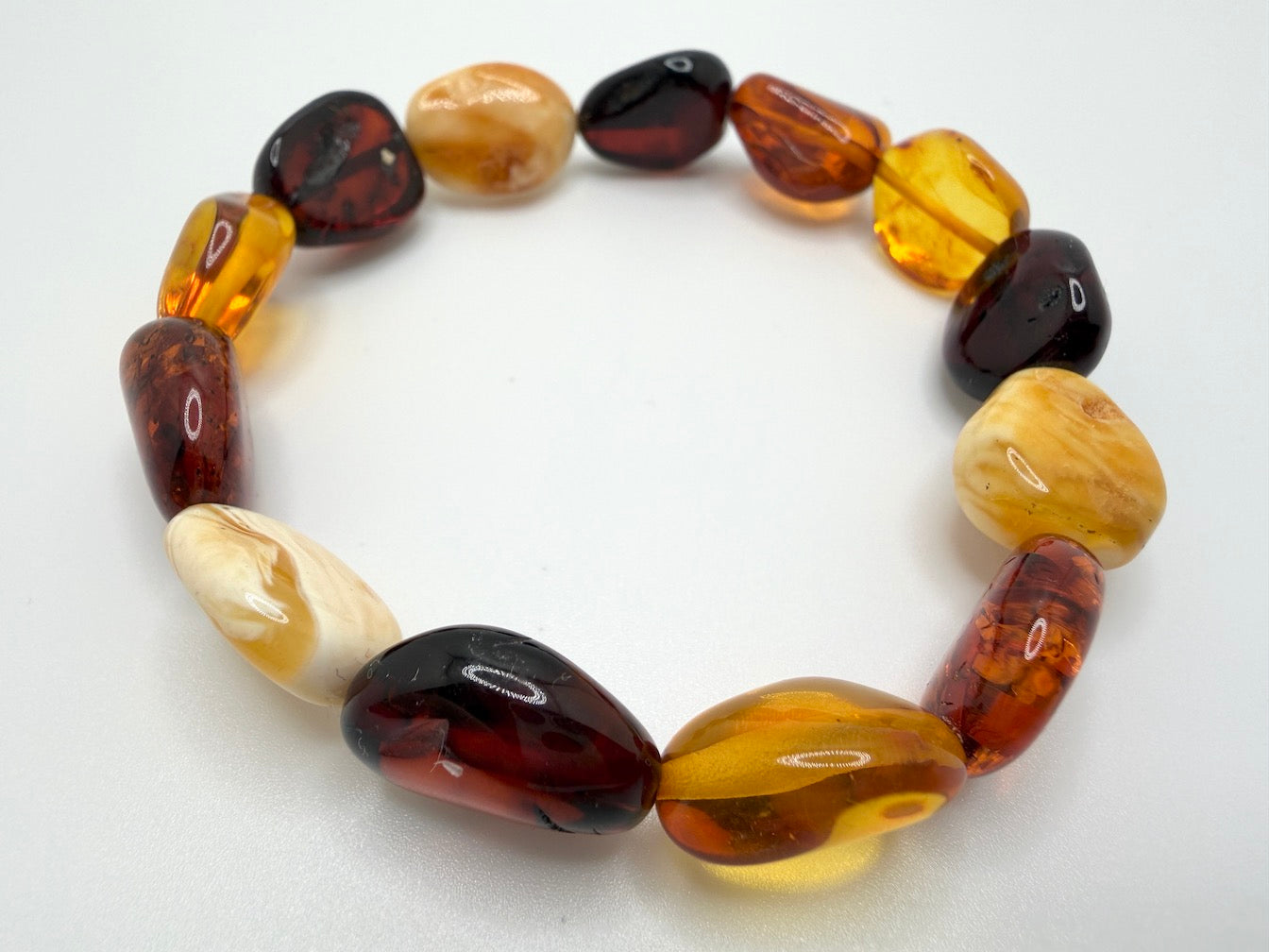 Baltic Amber Honey Chunk Stretch Bracelet – Natural Organic Amber, Therapeutic Jewelry, One of a Kind
