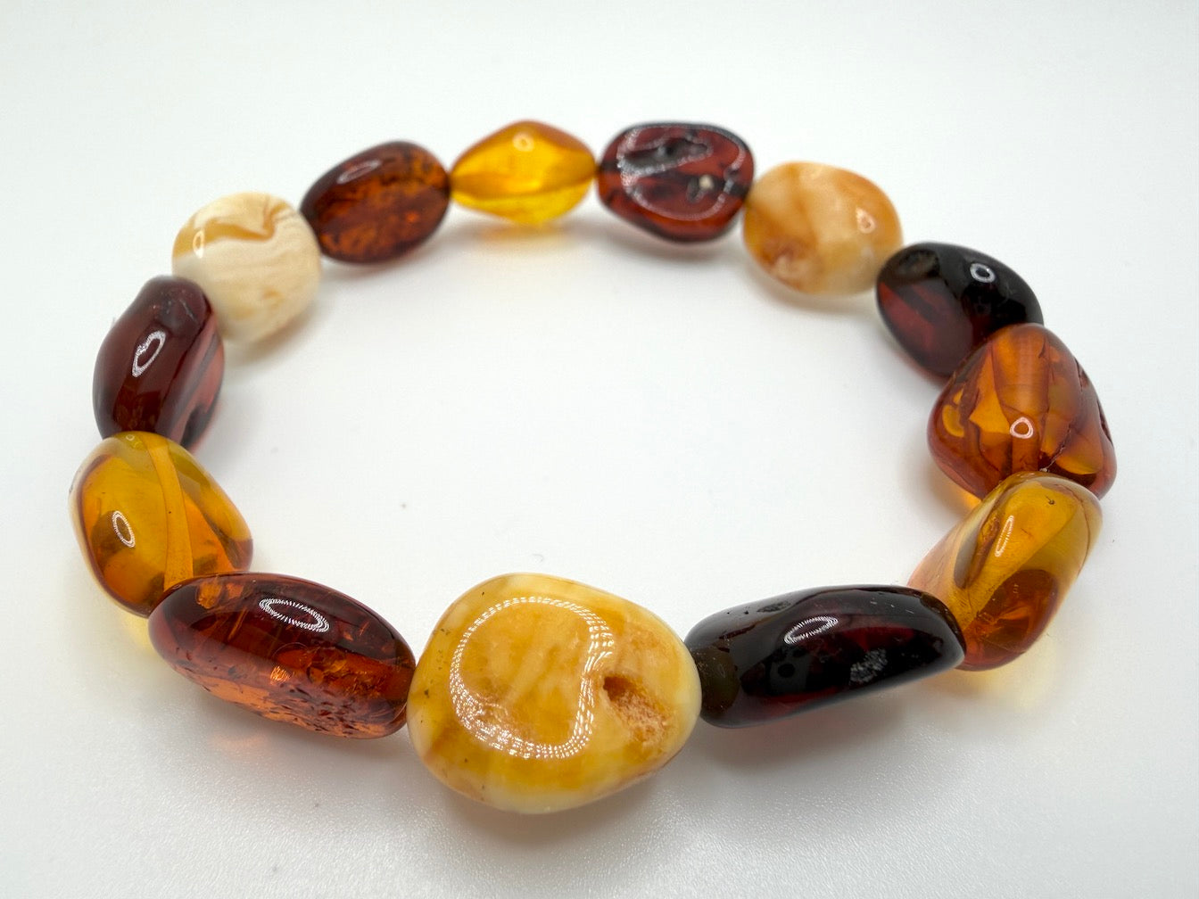 Baltic Amber Honey Chunk Stretch Bracelet – Natural Organic Amber, Therapeutic Jewelry, One of a Kind