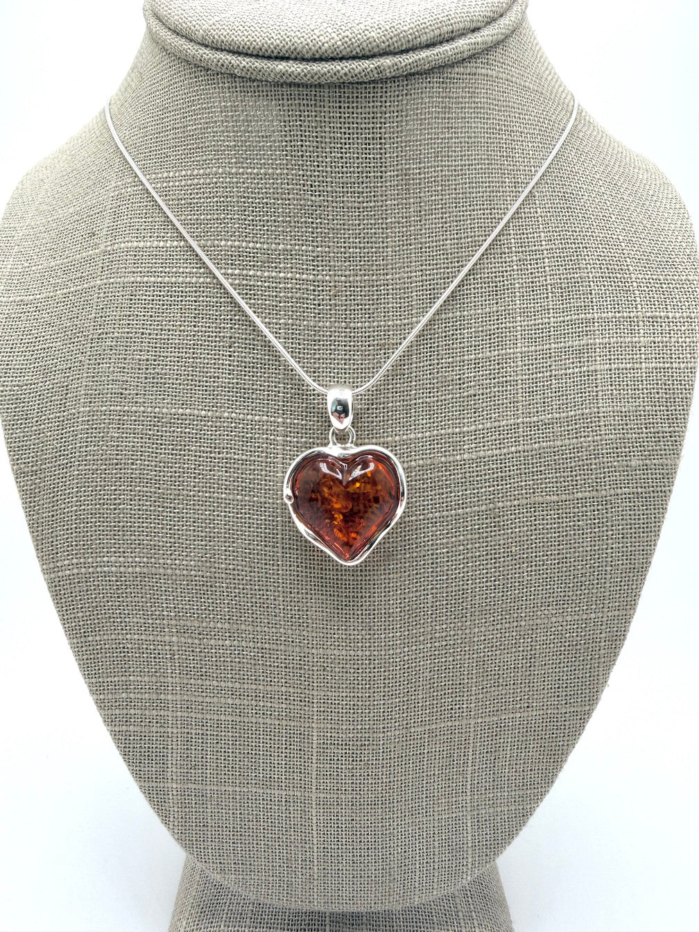 Genuine Baltic Amber Honey Heart Pendant in Sterling Silver