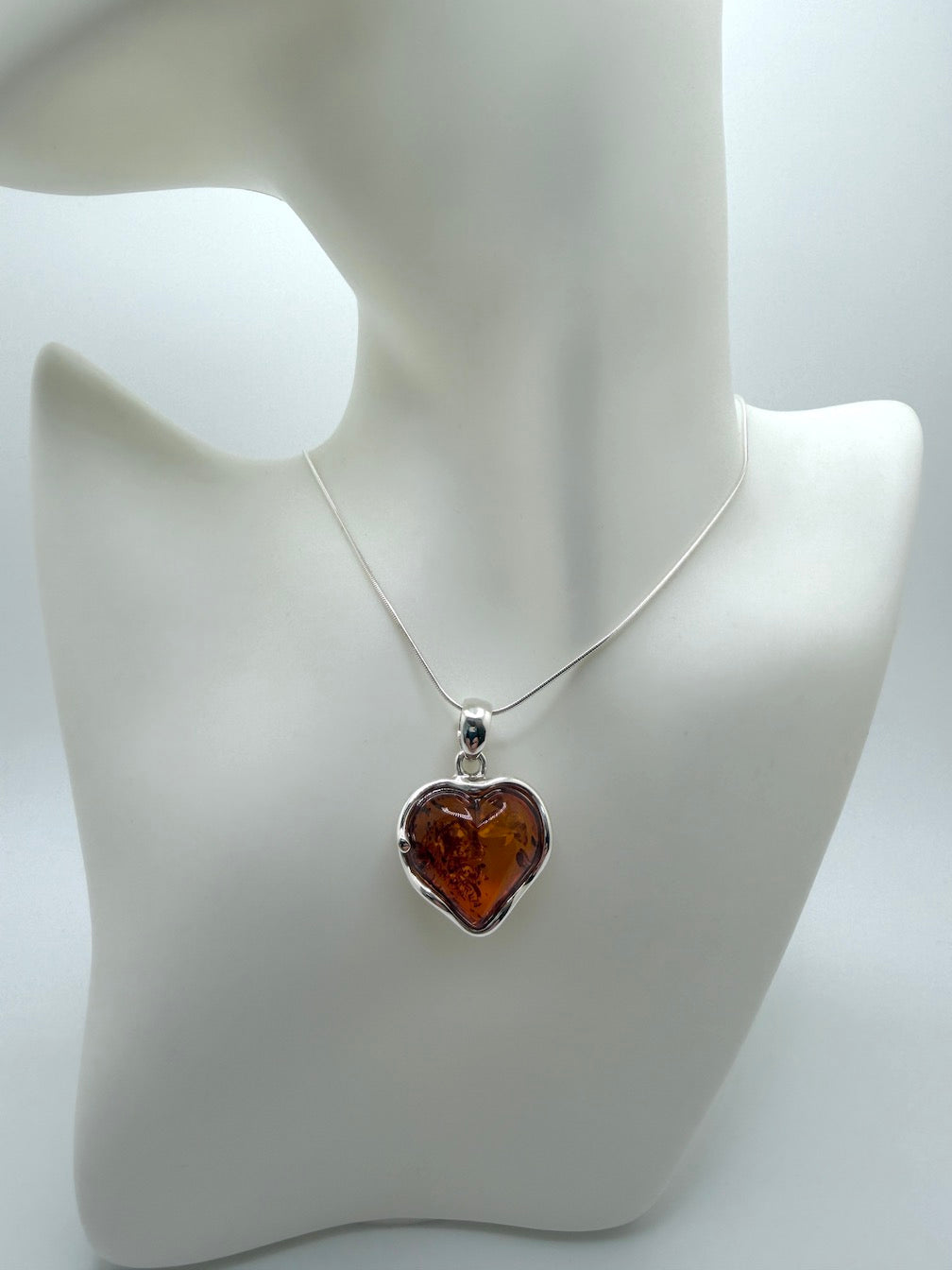Genuine Baltic Amber Honey Heart Pendant in Sterling Silver