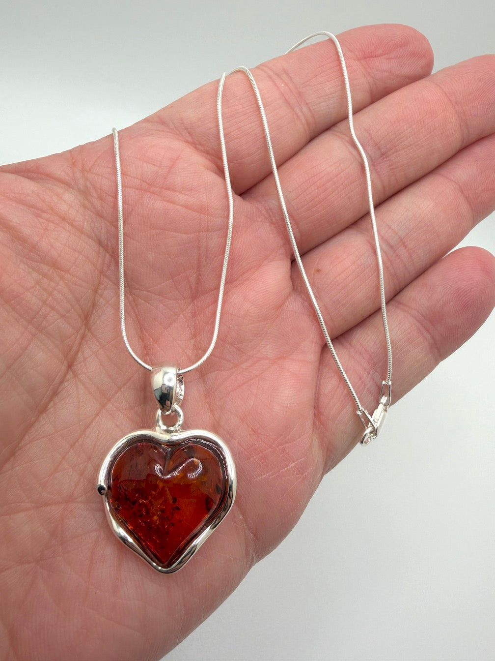 Genuine Baltic Amber Honey Heart Pendant in Sterling Silver