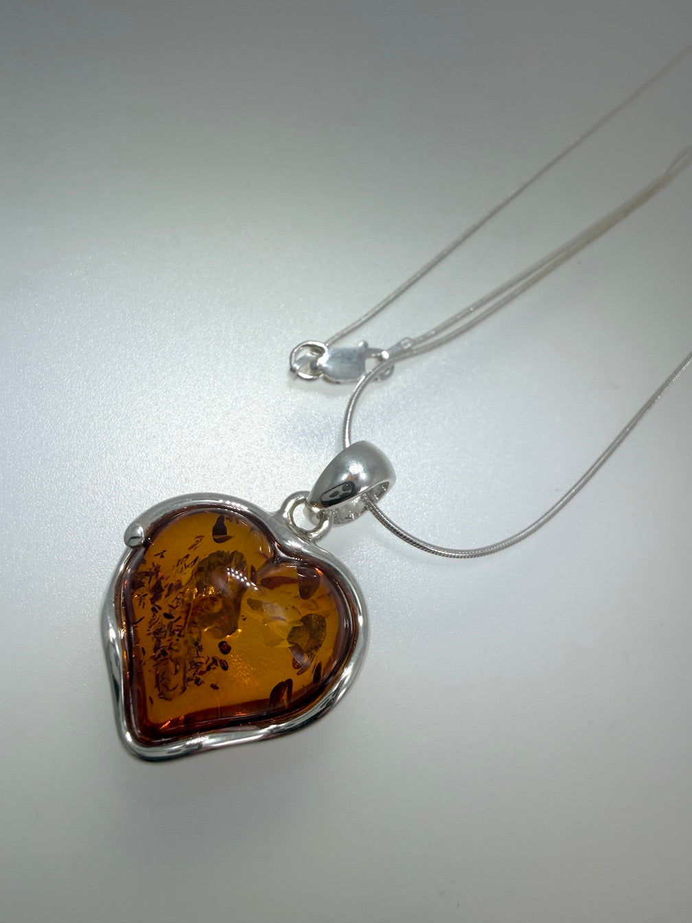 Genuine Baltic Amber Honey Heart Pendant in Sterling Silver